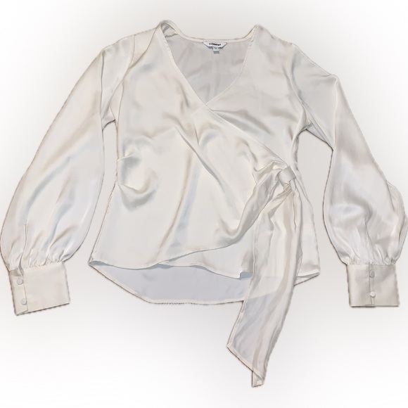 Express Silky Cream Wrap V Neck Peasant Sleeve Blouse Shirt Formal Office XS - Picture 7 of 13
